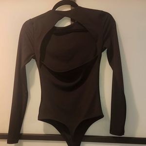 Black backless long sleeve body suit